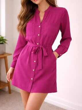 Banana Republic Dress Womens S Pink Shirt Dress Button Up Tie Waist Casual Work